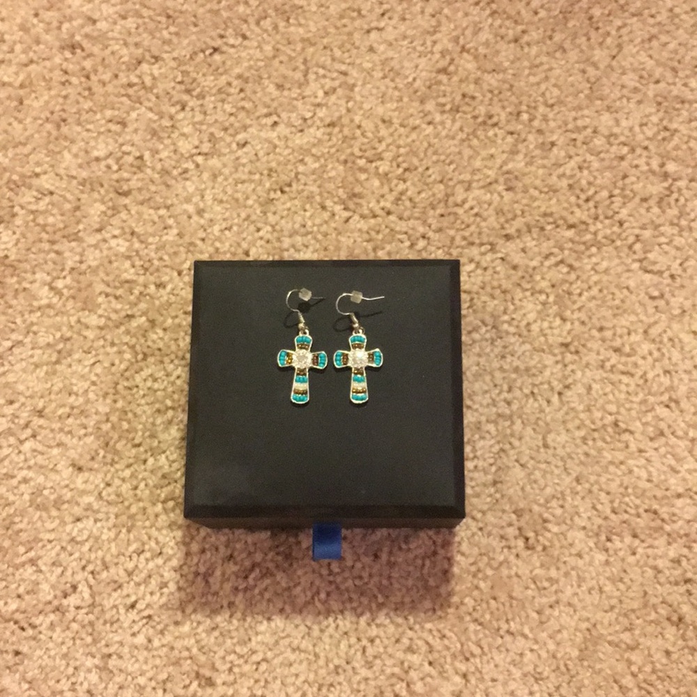 Beaded Cross Earrings w/ backs